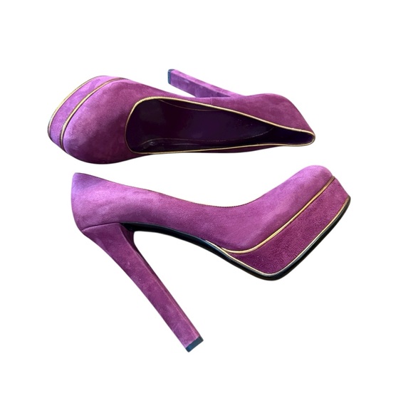 Gucci Purple Gold Trim Glam Suede Platform Stiletto Heel Pumps EU 38.5 US 8.5 - Picture 11 of 14